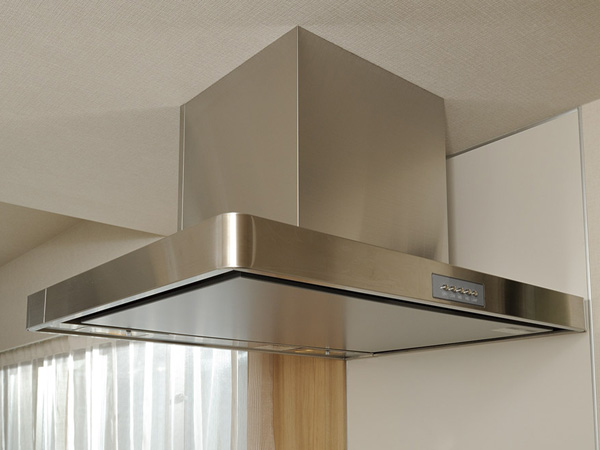 Kitchen.  [Mantle type range hood] Efficiently inhale slim form. Easy to wash the filter and a sponge, Subjected to oil dirt fell easy to paint, Easy to clean.