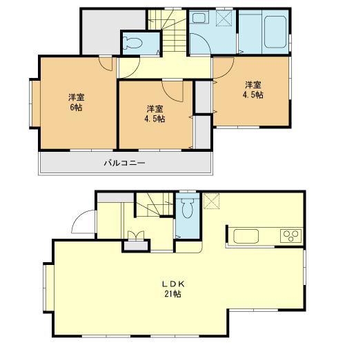 Building plan example (floor plan). Building plan example (No. 1 place) 3LDK, Land price 42,200,000 yen, Land area 105 sq m , Building price 12.6 million yen, Building area 83.7 sq m