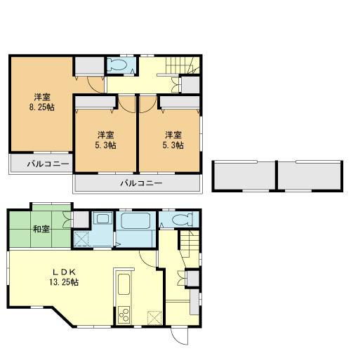 Building plan example (floor plan). Building plan example (No. 7 locations) 3LDK, Land price 44,200,000 yen, Land area 105 sq m , Building price 12.6 million yen, Building area 83.02 sq m