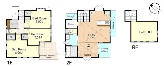 Floor plan. 64,800,000 yen, 3LDK, Land area 107 sq m , There is a loft that Agareru building area 85.6 sq m room there 3LDK + fixed stairs, You can use the 4LDK manner. 