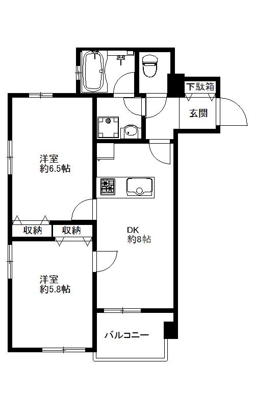Floor plan. 2LDK, Price 26,800,000 yen, Occupied area 44.46 sq m , Balcony area 3.19 sq m