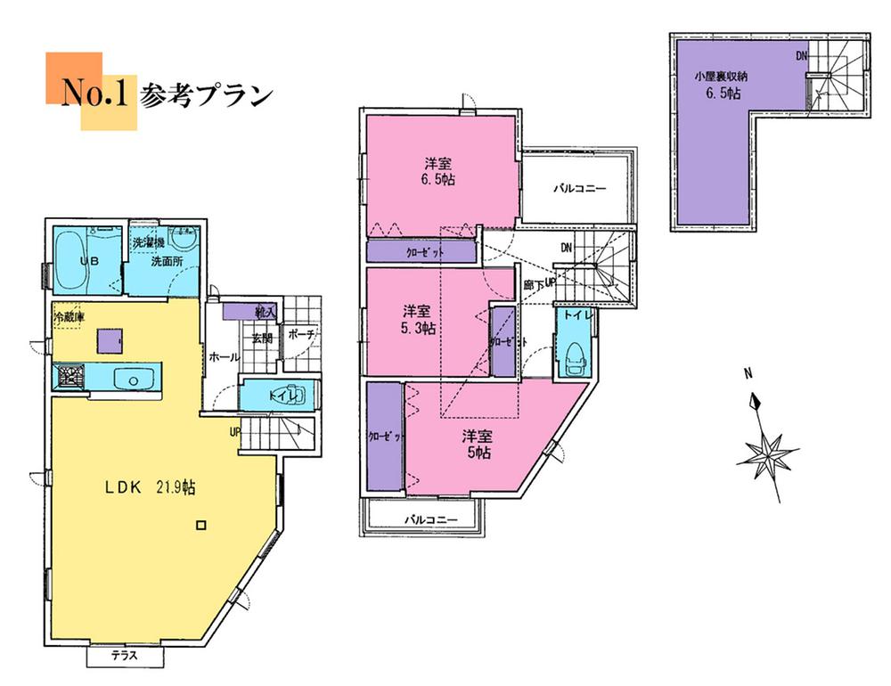 Building plan example (floor plan). Building plan example (No. 1 compartment) 3LDK, Land price 37,700,000 yen, Land area 107.05 sq m , Building price 16.8 million yen, Building area 94.19 sq m