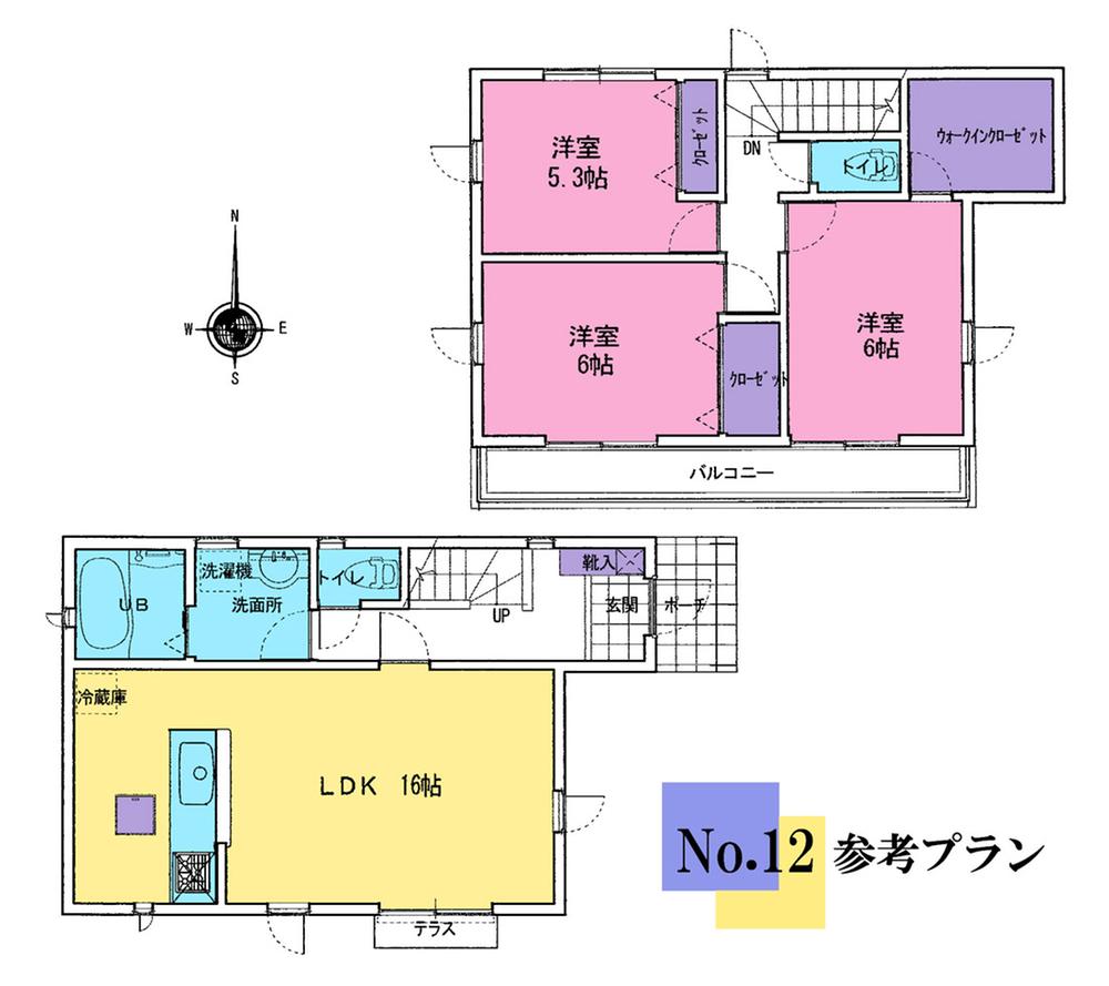 Building plan example (floor plan). Building plan example (No. 12 compartment) 3LDK, Land price 39 million yen, Land area 104.07 sq m , Building price 15 million yen, Building area 84.28 sq m