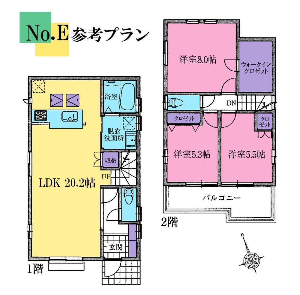 Building plan example (floor plan). Building plan example (E No. compartment) 3LDK, Land price 34,700,000 yen, Land area 100.05 sq m , Building price 16.8 million yen, Building area 92.74 sq m
