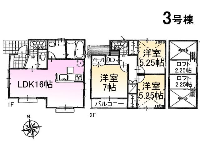 Floor plan. 50,800,000 yen, 3LDK, Land area 101.43 sq m , Building area 79.38 sq m Mitaka Nozaki 3-chome Floor Building 3
