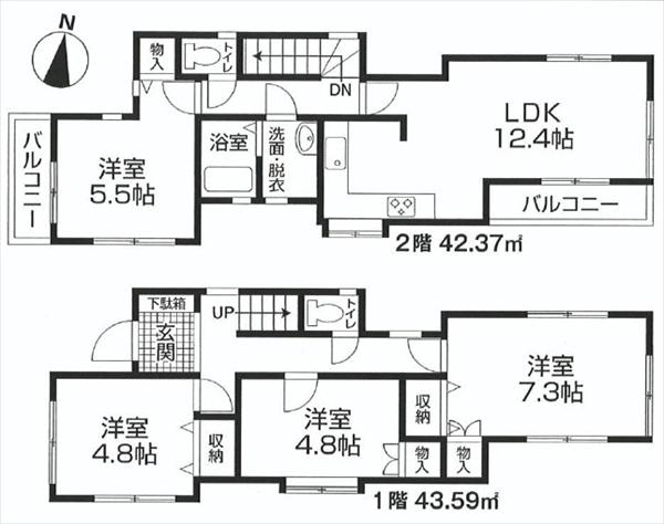 Floor plan. 38,800,000 yen, 4LDK, Land area 109.09 sq m , Building area 85.96 sq m