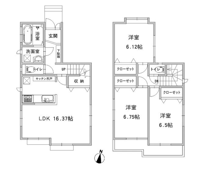 Floor plan. (Building 2), Price 56,300,000 yen, 3LDK, Land area 110.22 sq m , Building area 86.94 sq m