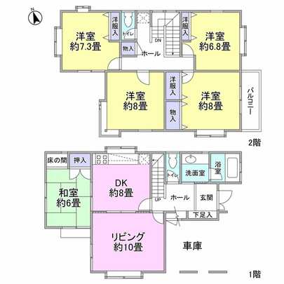 Floor plan. 5L ・ DK type All room 6 tatami mats or more East driveway ・ West become the adjacent land passage