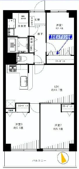Floor plan. 3LDK, Price 31,800,000 yen, Footprint 61.6 sq m , Balcony area 7.84 sq m