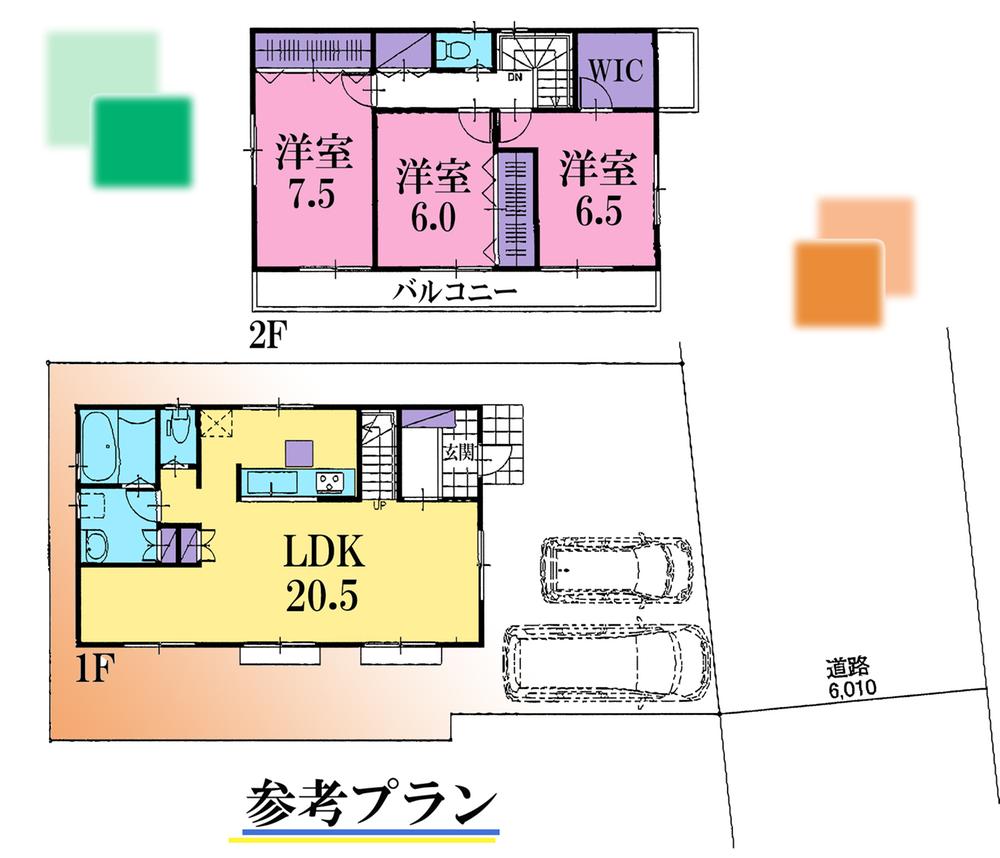 Compartment view + building plan example. Building plan example (No. 1 compartment) 3LDK, Land price 51,800,000 yen, Land area 121.2 sq m , Building price 13,650,000 yen, Building area 97.2 sq m