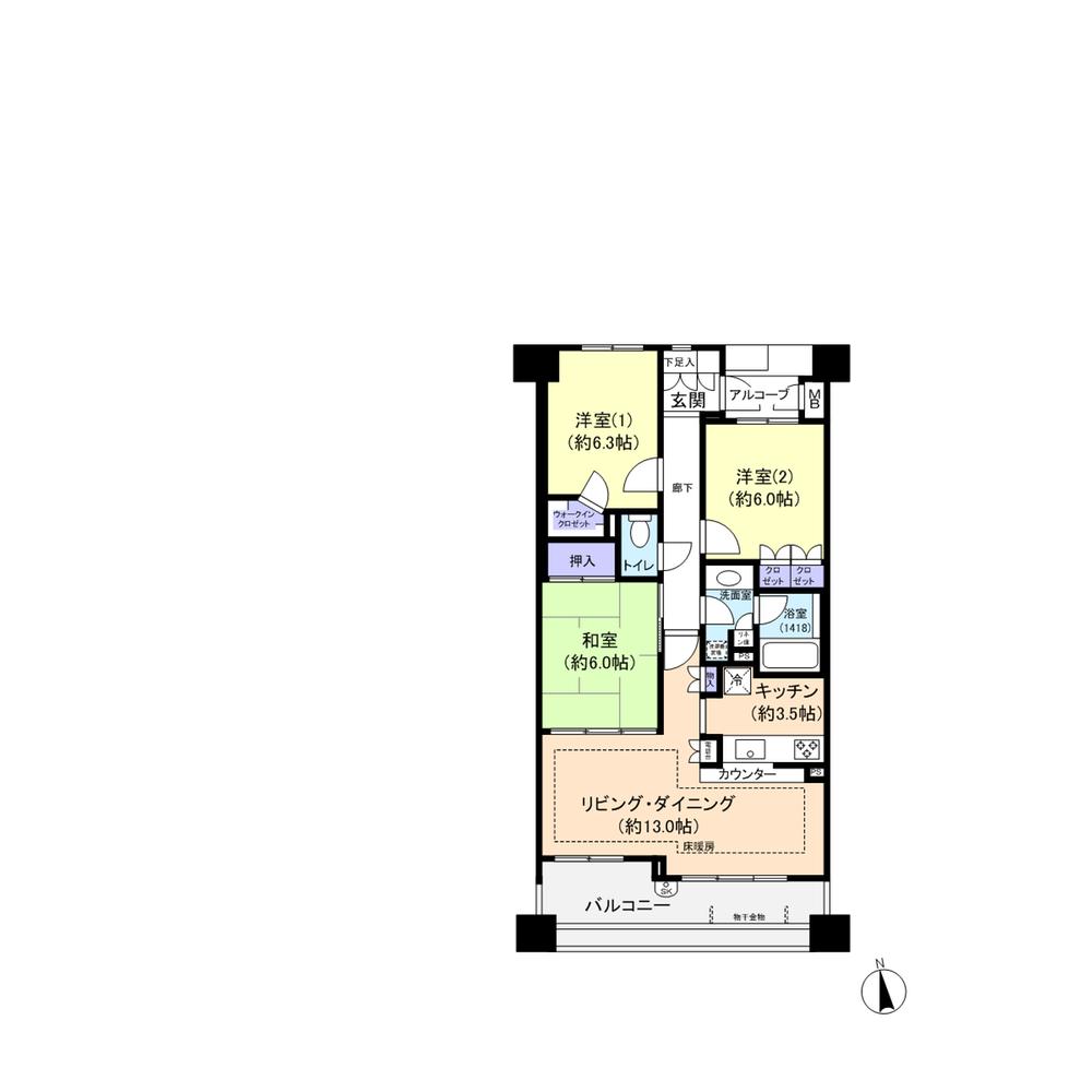 Floor plan. 3LDK, Price 39,800,000 yen, Footprint 76.7 sq m , Balcony area 12.14 sq m