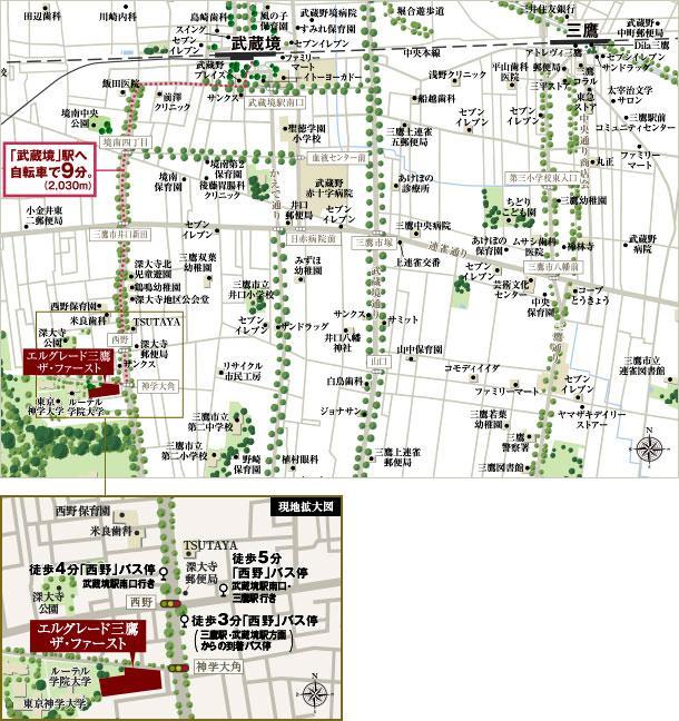 Local guide map. Accessibility to the city center, Convenience of commercial facilities and fulfilling, Such as the natural environment in which about 34 percent of the city total area occupied by the green space, Good location for living environment to realize a life-friendliness are complete well-balanced. (Local guide map)