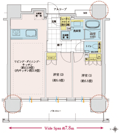 Floor: 2LDK, occupied area: 55.06 sq m, Price: TBD