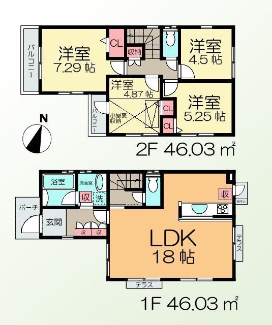 Floor plan. (1 Building), Price 44,500,000 yen, 4LDK, Land area 115.99 sq m , Building area 92.06 sq m