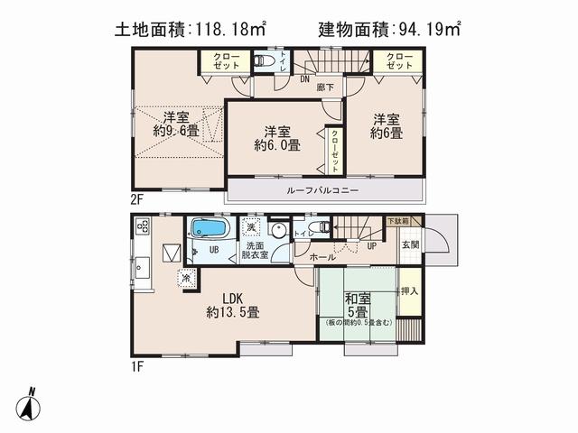 Floor plan. (Building 2), Price 51,800,000 yen, 4LDK, Land area 118.18 sq m , Building area 94.19 sq m