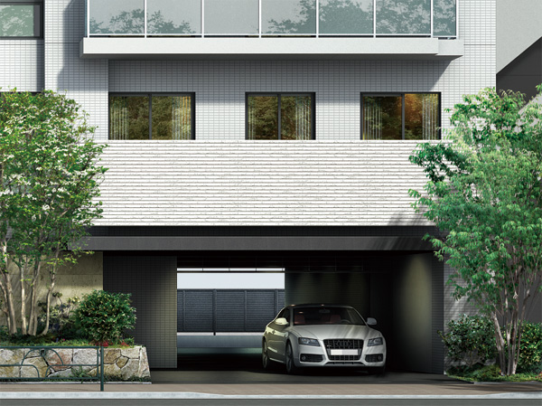 Shared facilities.  [On-site car spaces Rendering CG] Secure a car space in the security area. Providing a motorized shutter gate, It prevents it from entering the parking lot of a suspicious vehicle in advance.