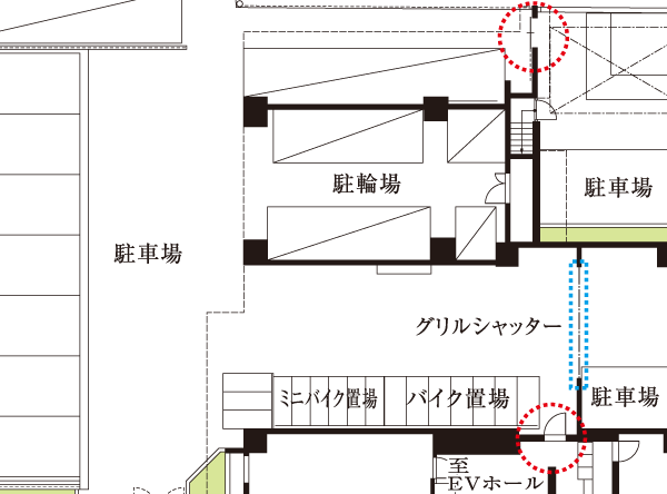 Shared facilities.  [Parking Lot ・ Bicycle parking Private Entrance] That can be accessed by using the smart key, Offer a private entrance to the elevator hall. Also the entrance of the parking lot, It has established a smart key support of Entrance. (Site conceptual diagram)