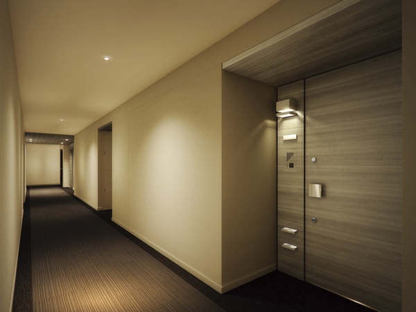 Building structure.  [Inner hallway] From the entrance to the door of the dwelling unit, Without being affected by the weather, It has adopted an inner corridor hotel like that you can comfortably access.  (Rendering)