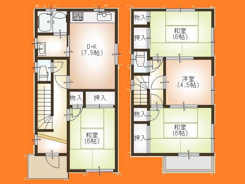 Floor plan. 11.8 million yen, 4DK, Land area 122.52 sq m , Building area 72.9 sq m Floor