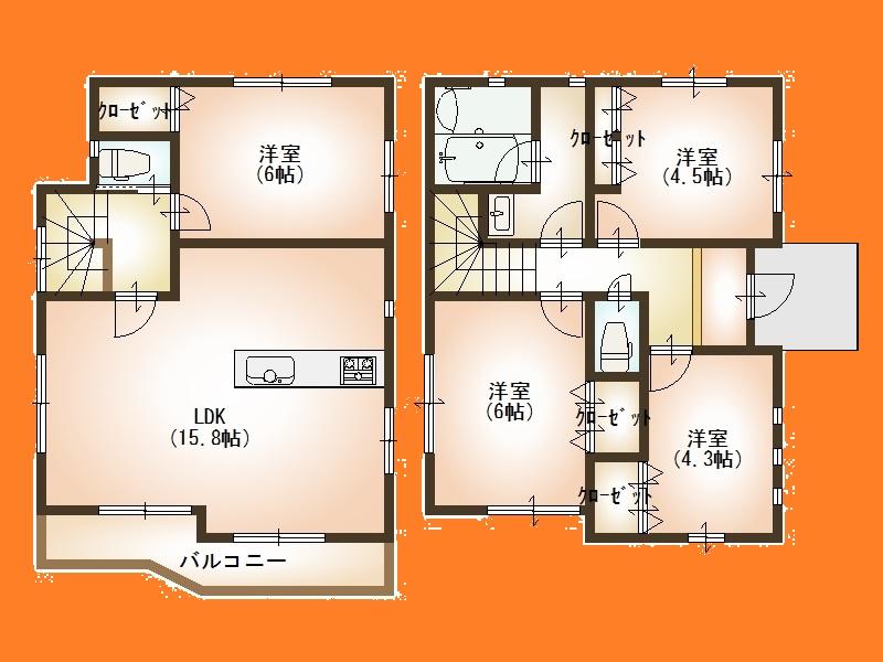 Floor plan. 24,800,000 yen, 4LDK, Land area 147.08 sq m , Building area 84.63 sq m Floor