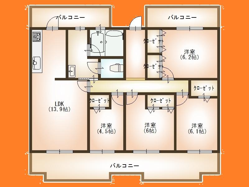 Floor plan. 4LDK, Price 19,950,000 yen, Footprint 85.5 sq m , Balcony area 15.1 sq m Floor