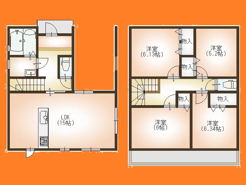 Floor plan. (1 Building), Price 27,800,000 yen, 4LDK, Land area 96.1 sq m , Building area 104.54 sq m