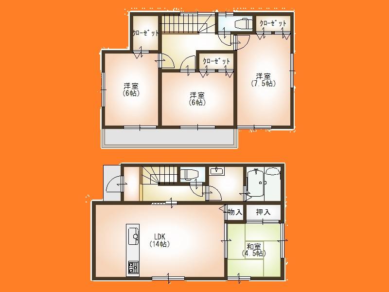 Floor plan. (Building 2), Price 24,800,000 yen, 4LDK, Land area 114.14 sq m , Building area 94.4 sq m