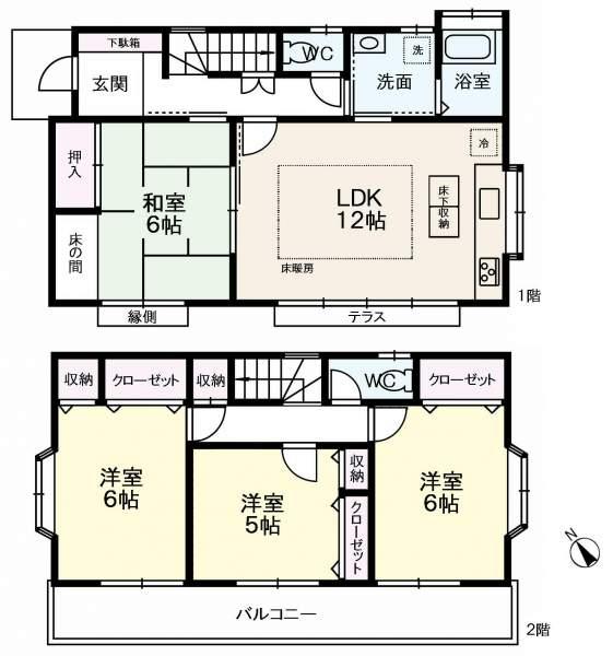 Floor plan. 16.5 million yen, 4LDK, Land area 121.32 sq m , It is a building area of ​​90.05 sq m All rooms southwestward.