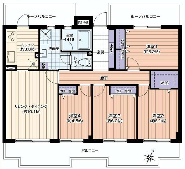 Floor plan. 4LDK, Price 19,950,000 yen, Footprint 85.5 sq m , Balcony area 15.1 sq m