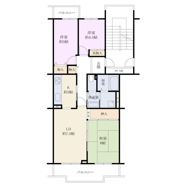 Floor plan. 3LDK, Price 12.8 million yen, Occupied area 63.67 sq m , Balcony area 9.96 sq m Estate large South Park Floor