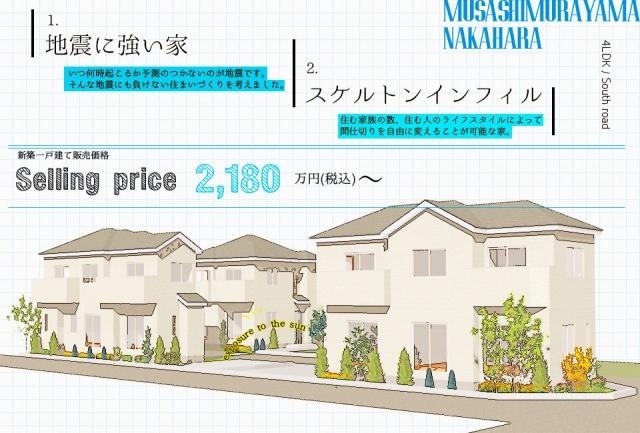 Building plan example (Perth ・ appearance). <Musashimurayama Nakahara area> Newly built single-family total of 4 buildings ・ Development site of land all 1 compartment! 