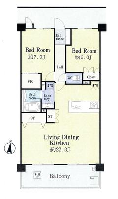 Floor plan. 2LDK, Price 22,800,000 yen, Occupied area 75.32 sq m , Balcony area 13.1 sq m