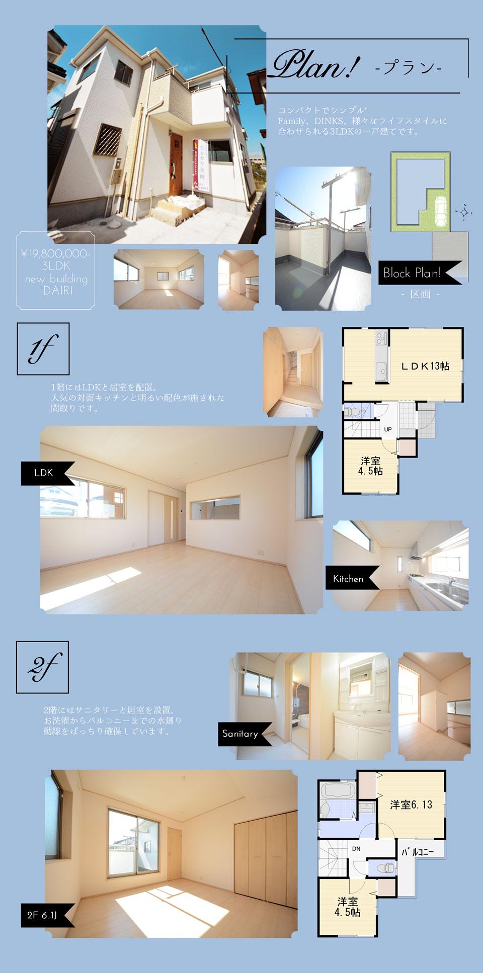 Floor plan. 19,800,000 yen, 3LDK, Land area 74.01 sq m , Building area 69.34 sq m
