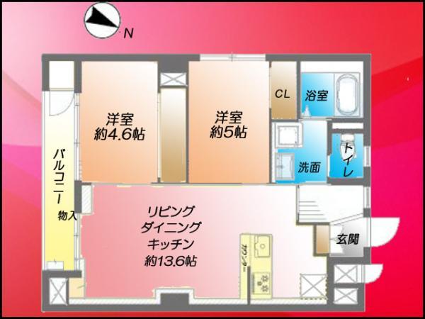 Floor plan. 2LDK, Price 25,980,000 yen, Occupied area 63.51 sq m