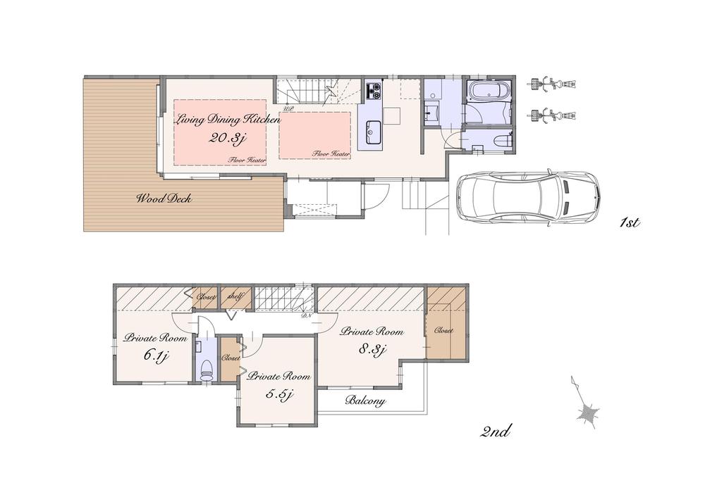 Floor plan. (B Building), Price 89,800,000 yen, 3LDK, Land area 120 sq m , Building area 95.96 sq m