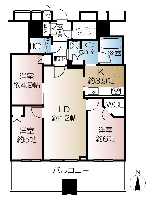 Floor plan. 3LDK, Price 77,800,000 yen, Occupied area 71.92 sq m , Balcony area 15.7 sq m