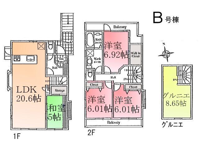 Floor plan. 72,800,000 yen, 4LDK, Land area 132.62 sq m , Building area 106.04 sq m B Building Floor plan