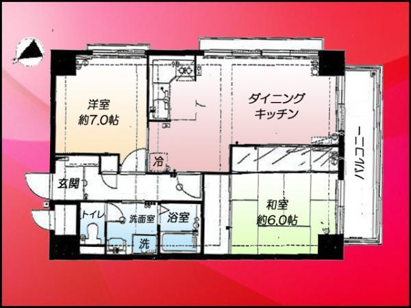 Floor plan. 2LDK, Price 22 million yen, Occupied area 62.04 sq m , Balcony area 8.64 sq m
