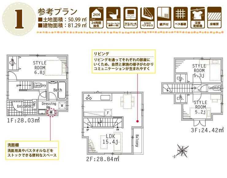 Floor plan. 51,800,000 yen, 3LDK, Land area 60.37 sq m , Building area 79 sq m 1 Building