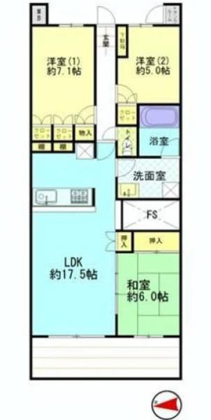 Floor plan. 3LDK, Price 43,900,000 yen, Occupied area 78.95 sq m , Balcony area 12.4 sq m