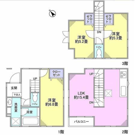 Floor plan. 52,800,000 yen, 3LDK, Land area 50.99 sq m , Building area 81.29 sq m