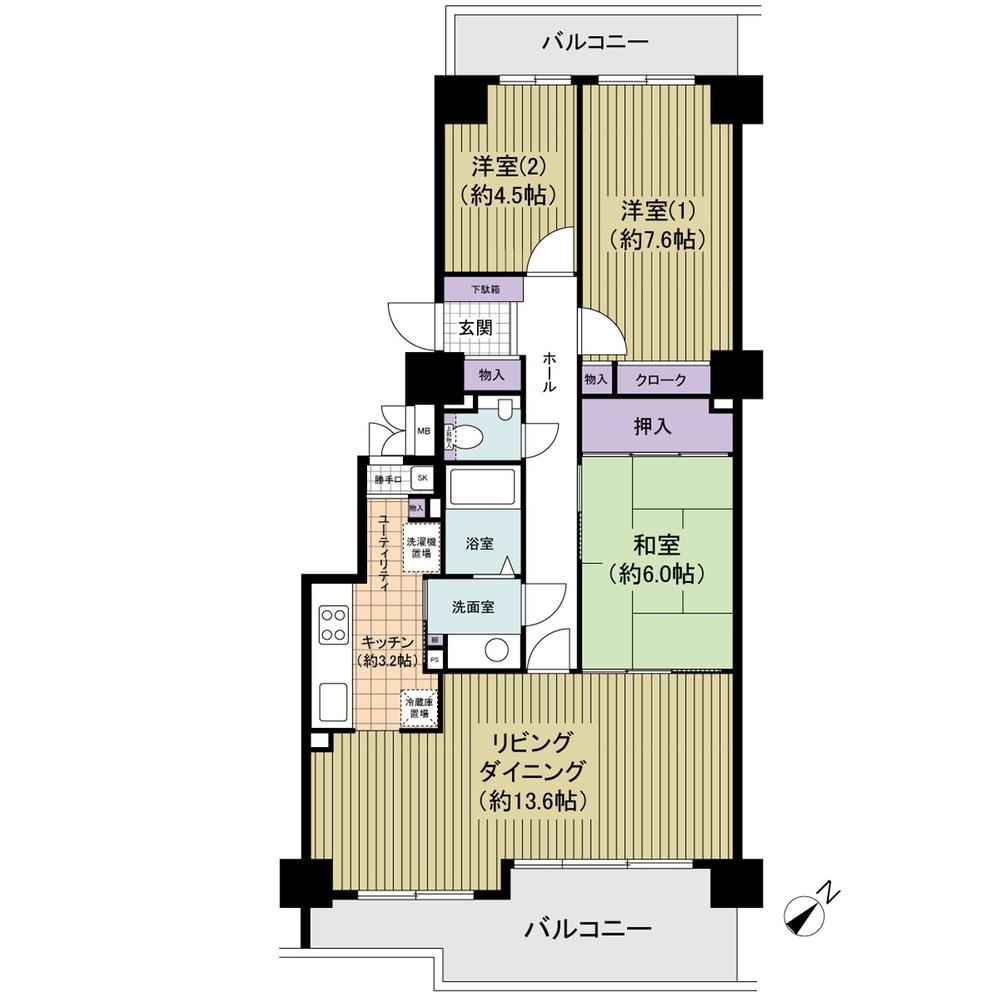 Floor plan. 3LDK, Price 35,800,000 yen, Occupied area 80.73 sq m , Balcony area 17 sq m top floor, Double-sided balcony
