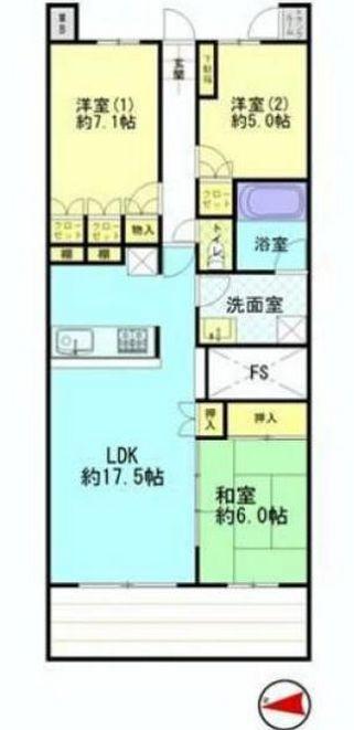 Floor plan. 3LDK, Price 43,900,000 yen, Occupied area 78.95 sq m , Balcony area 12.4 sq m
