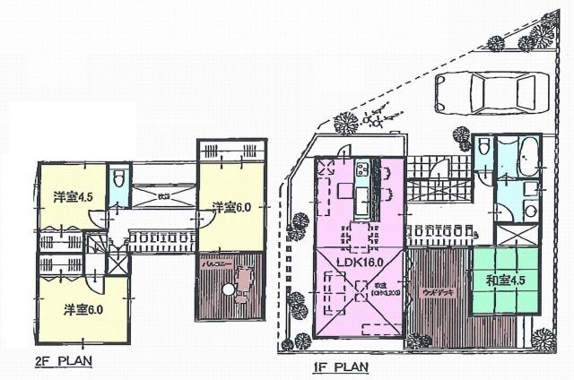 Compartment view + building plan example. Building plan example, Land price 57,800,000 yen, Land area 120 sq m