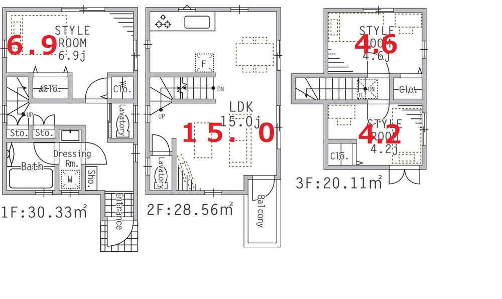 Floor plan. (Building 2), Price 51,800,000 yen, 3LDK, Land area 60.37 sq m , Building area 79 sq m