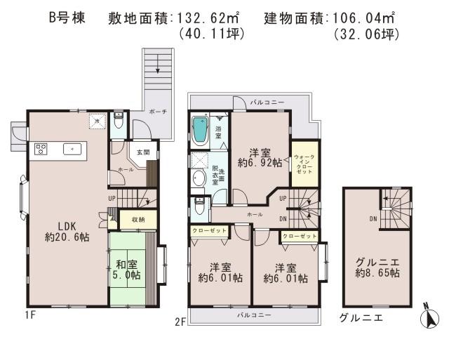 Floor plan. 75,800,000 yen, 4LDK, Land area 132.62 sq m , Building area 106.04 sq m