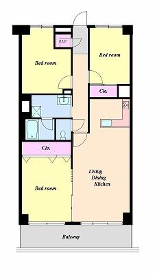 Floor plan. 3LDK, Price 32,800,000 yen, Occupied area 68.38 sq m , Balcony area 8.25 sq m