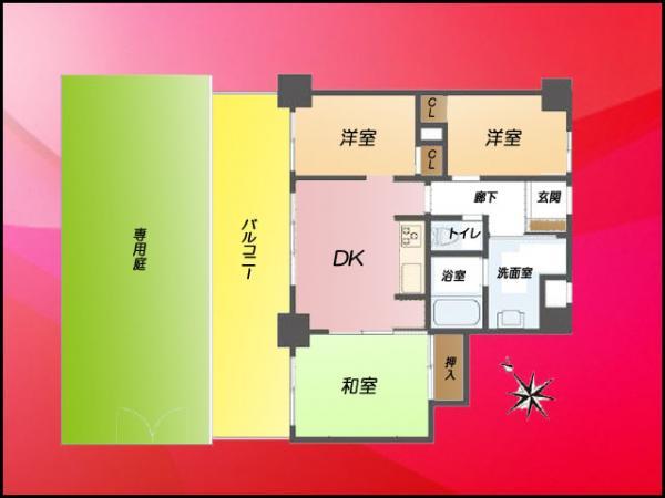 Floor plan. 3DK, Price 25,980,000 yen, Occupied area 50.69 sq m , Balcony area 7.6 sq m