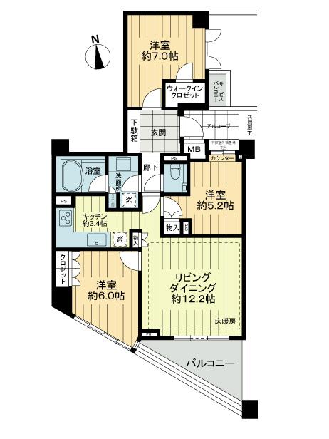 Floor plan. 3LDK, Price 39,900,000 yen, Occupied area 75.56 sq m , Balcony area 8.4 sq m
