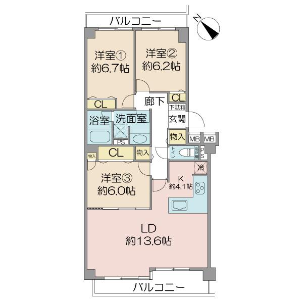 Floor plan. 3LDK, Price 45,800,000 yen, Footprint 85.8 sq m , Balcony area 12.3 sq m